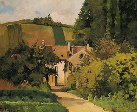 Village Street Pontoise 1868 Black Ornate Wood Framed Art Print with Double Matting by Pissarro, Camille