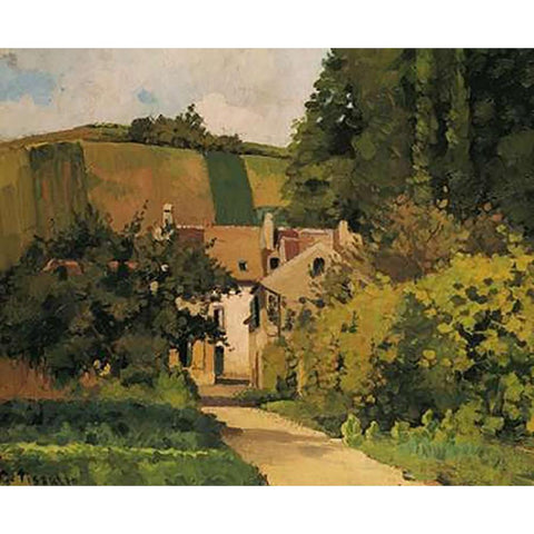 Village Street Pontoise 1868 Gold Ornate Wood Framed Art Print with Double Matting by Pissarro, Camille