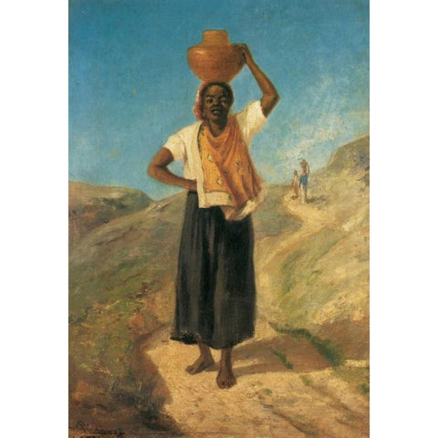 Woman Carrying A Pitcher On Her Head St Thomas 1854 Black Modern Wood Framed Art Print with Double Matting by Pissarro, Camille