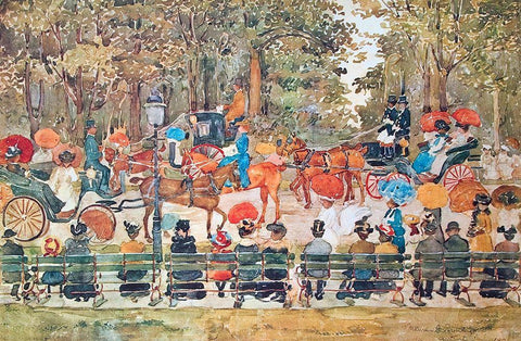 Central Park White Modern Wood Framed Art Print with Double Matting by Prendergast, Maurice Brazil