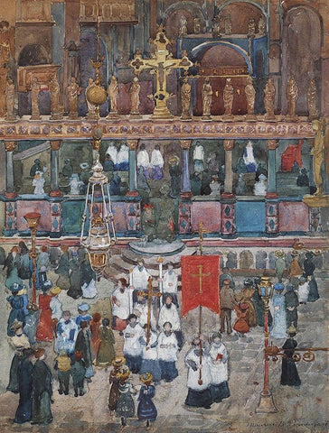 Easter Procession At St Marks 1899 White Modern Wood Framed Art Print with Double Matting by Prendergast, Maurice Brazil