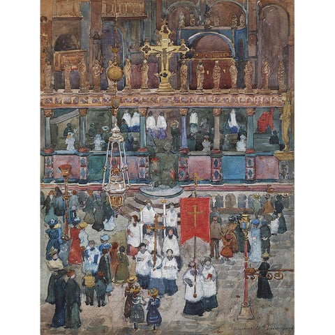 Easter Procession At St Marks 1899 White Modern Wood Framed Art Print by Prendergast, Maurice Brazil