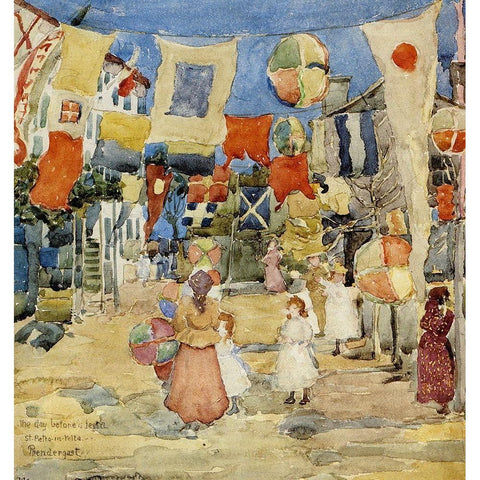 Fiesta Venice SPietro In Volta Black Modern Wood Framed Art Print with Double Matting by Prendergast, Maurice Brazil