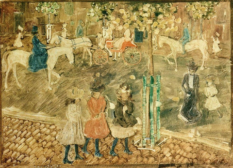 Horseback Riders Black Ornate Wood Framed Art Print with Double Matting by Prendergast, Maurice Brazil