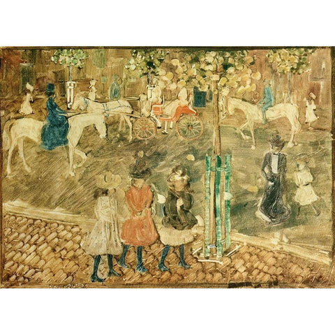 Horseback Riders Black Modern Wood Framed Art Print with Double Matting by Prendergast, Maurice Brazil