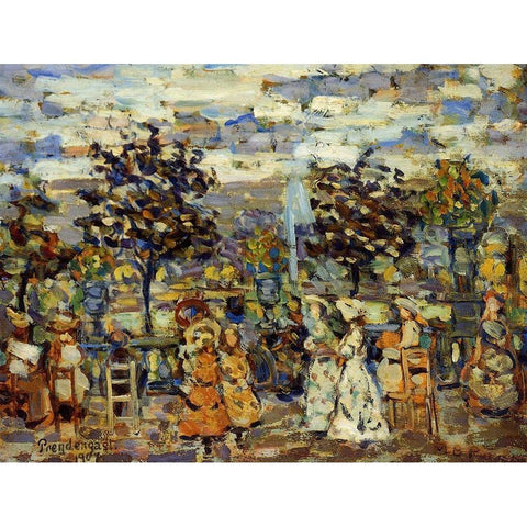In The Luxembourg Gardens White Modern Wood Framed Art Print by Prendergast, Maurice Brazil