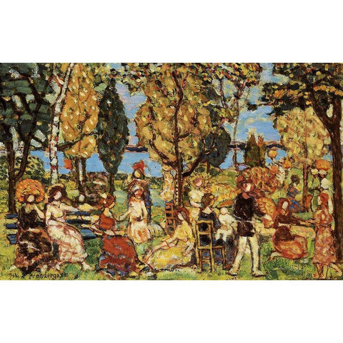 In The Park White Modern Wood Framed Art Print by Prendergast, Maurice Brazil