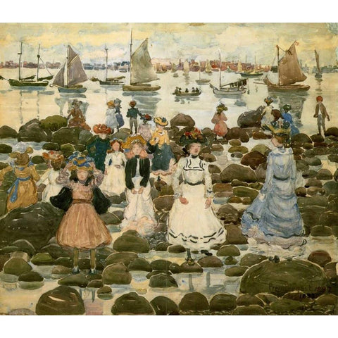 Low Tide Beachmont White Modern Wood Framed Art Print by Prendergast, Maurice Brazil