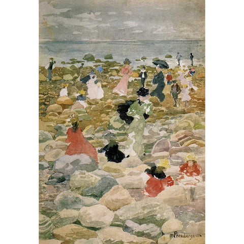 Low Tide Nantasket Gold Ornate Wood Framed Art Print with Double Matting by Prendergast, Maurice Brazil