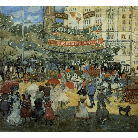 Madison Square White Modern Wood Framed Art Print by Prendergast, Maurice Brazil