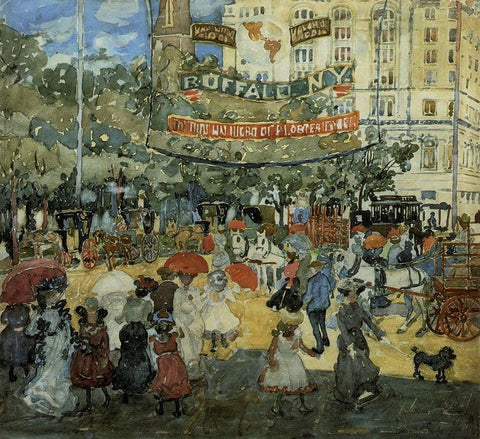 Madison Square Black Ornate Wood Framed Art Print with Double Matting by Prendergast, Maurice Brazil