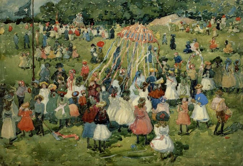 May Day Central Park White Modern Wood Framed Art Print with Double Matting by Prendergast, Maurice Brazil