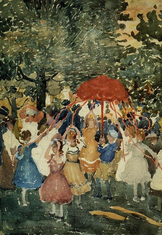 Maypole Black Ornate Wood Framed Art Print with Double Matting by Prendergast, Maurice Brazil