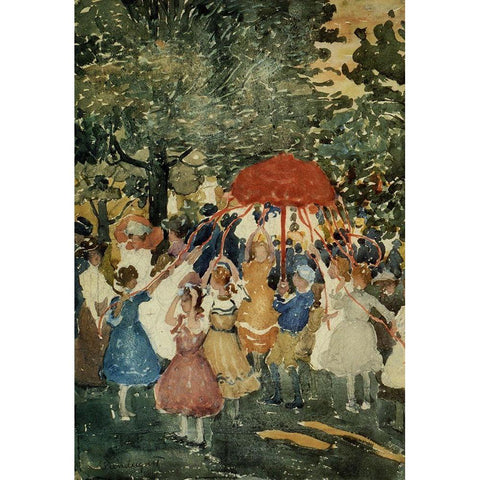 Maypole Black Modern Wood Framed Art Print by Prendergast, Maurice Brazil