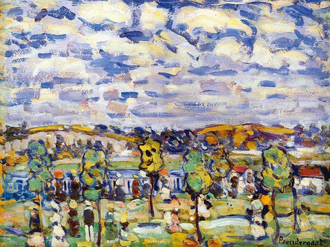 New England White Modern Wood Framed Art Print with Double Matting by Prendergast, Maurice Brazil