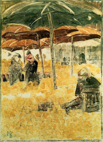 Orange Market White Modern Wood Framed Art Print with Double Matting by Prendergast, Maurice Brazil