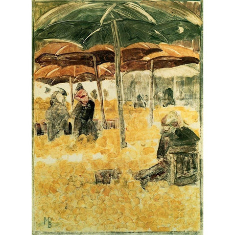 Orange Market Black Modern Wood Framed Art Print by Prendergast, Maurice Brazil