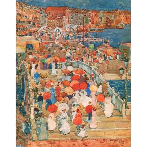 Ponte Della Paglia Marble Bridge White Modern Wood Framed Art Print by Prendergast, Maurice Brazil