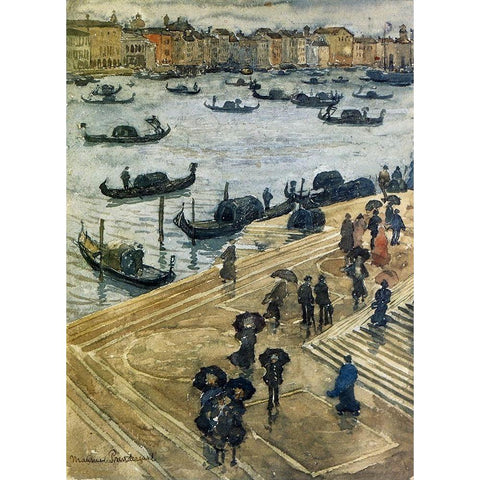 Rainy Day Venice 1899 Gold Ornate Wood Framed Art Print with Double Matting by Prendergast, Maurice Brazil