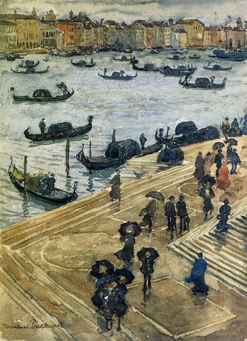 Rainy Day Venice 1899 Black Ornate Wood Framed Art Print with Double Matting by Prendergast, Maurice Brazil