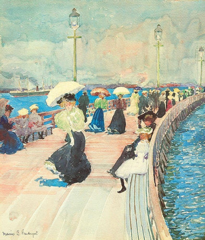South Boston Pier Black Ornate Wood Framed Art Print with Double Matting by Prendergast, Maurice Brazil