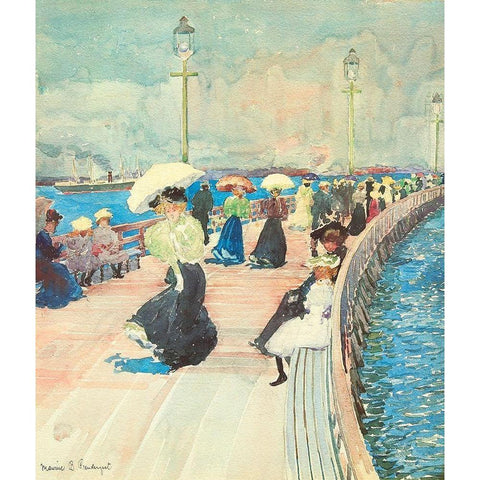 South Boston Pier Black Modern Wood Framed Art Print by Prendergast, Maurice Brazil