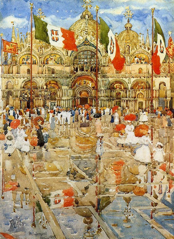 Splash Of Sunshine And Rain Black Ornate Wood Framed Art Print with Double Matting by Prendergast, Maurice Brazil