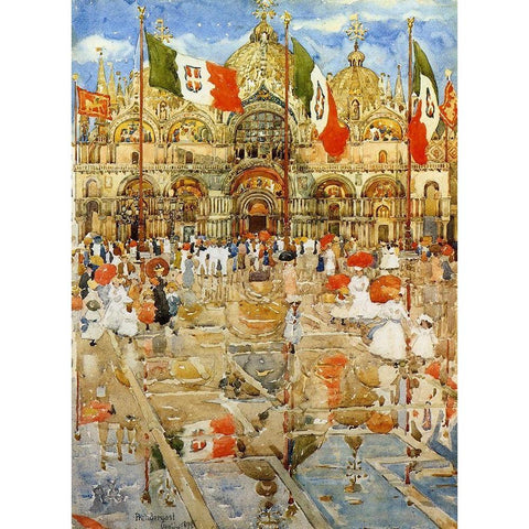 Splash Of Sunshine And Rain Gold Ornate Wood Framed Art Print with Double Matting by Prendergast, Maurice Brazil