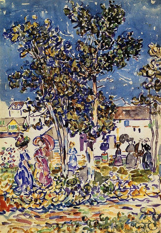 Spring Promenade Black Ornate Wood Framed Art Print with Double Matting by Prendergast, Maurice Brazil