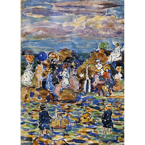 St Malo Black Modern Wood Framed Art Print by Prendergast, Maurice Brazil