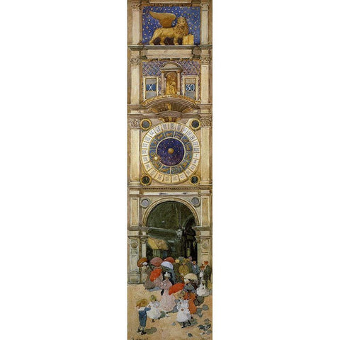 St Marks Square The Clocktower Black Modern Wood Framed Art Print by Prendergast, Maurice Brazil