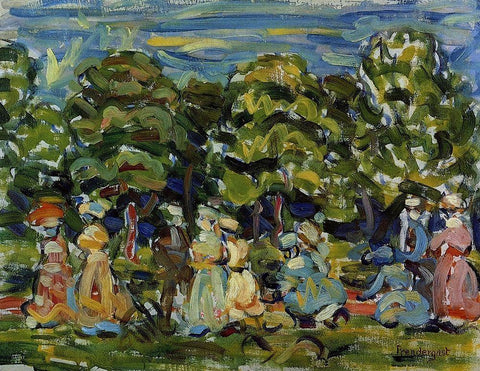 Summer In The Park White Modern Wood Framed Art Print with Double Matting by Prendergast, Maurice Brazil