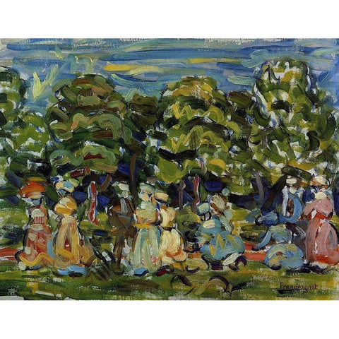 Summer In The Park Gold Ornate Wood Framed Art Print with Double Matting by Prendergast, Maurice Brazil