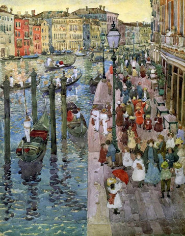 The Grand Canal Venice Black Ornate Wood Framed Art Print with Double Matting by Prendergast, Maurice Brazil