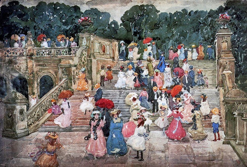 The Mall Central Park Black Ornate Wood Framed Art Print with Double Matting by Prendergast, Maurice Brazil