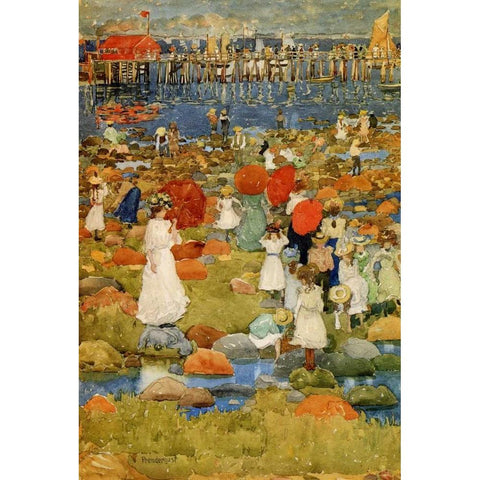 The Stony Beach Gold Ornate Wood Framed Art Print with Double Matting by Prendergast, Maurice Brazil