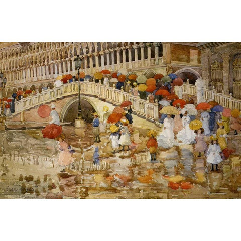 Umbrellas In The Rain Venice White Modern Wood Framed Art Print by Prendergast, Maurice Brazil
