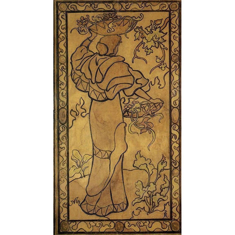 Femme A La Corbeille De Fleurs Gold Ornate Wood Framed Art Print with Double Matting by Ranson, Paul