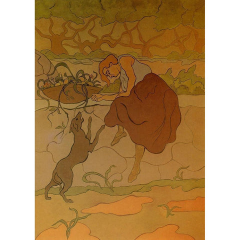 Femme Au Chien Qui Saute Gold Ornate Wood Framed Art Print with Double Matting by Ranson, Paul