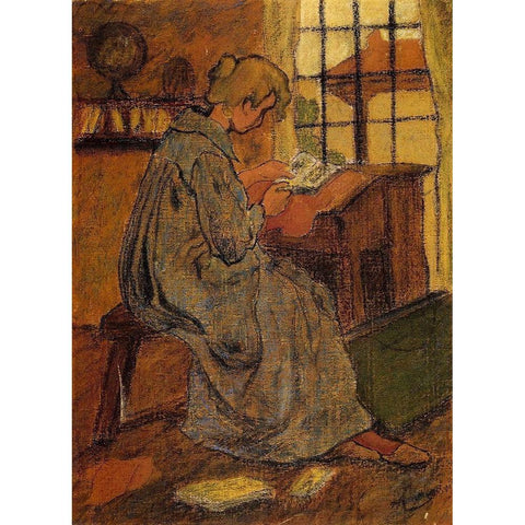 Jeune Fille Studieuse Black Modern Wood Framed Art Print with Double Matting by Ranson, Paul