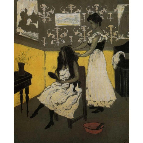 La Coiffure A La Bassine Rouge Black Modern Wood Framed Art Print with Double Matting by Ranson, Paul