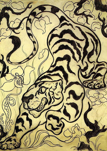 Le Grand Tigre White Modern Wood Framed Art Print with Double Matting by Ranson, Paul