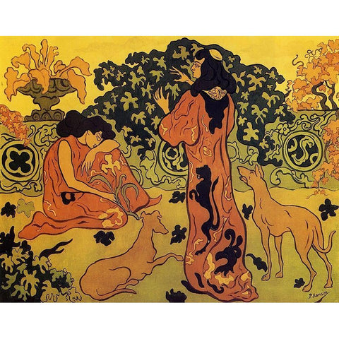 Les Princesses A La Terrasse Gold Ornate Wood Framed Art Print with Double Matting by Ranson, Paul