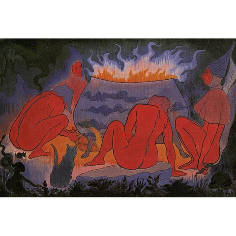 Les Sorcieres Autour Du Feu White Modern Wood Framed Art Print by Ranson, Paul