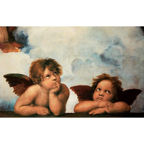 Cherubs Virgin Mary (detail) Black Modern Wood Framed Art Print with Double Matting by Raphael