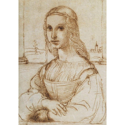 Half Length Portrait Of A Woman White Modern Wood Framed Art Print by Raphael