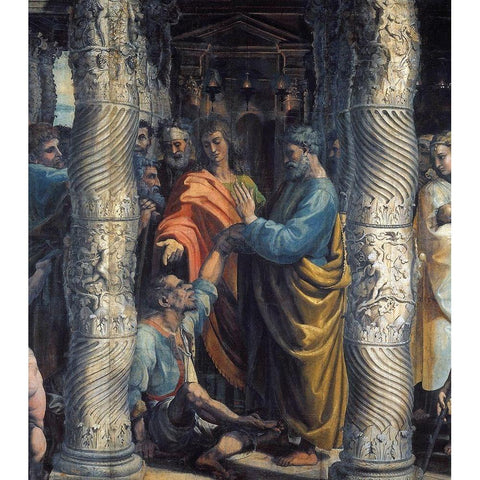 Healing Of The Lame Man (detail) Gold Ornate Wood Framed Art Print with Double Matting by Raphael