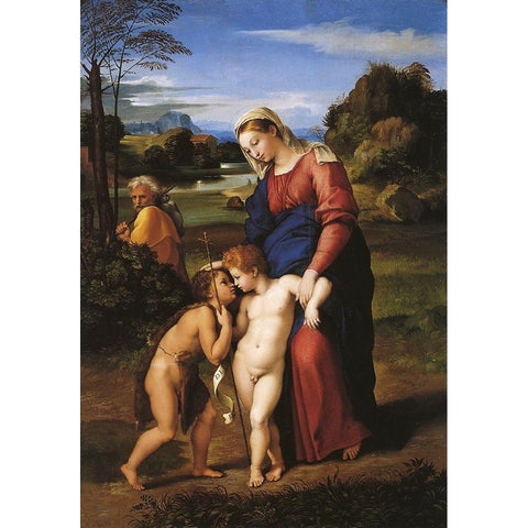 Holy Family With St John Black Modern Wood Framed Art Print with Double Matting by Raphael