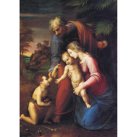 Holy Family With St John 2 White Modern Wood Framed Art Print by Raphael