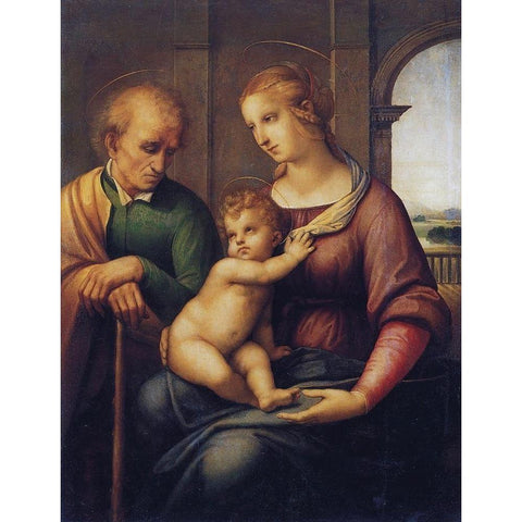 Holy Family With St Joseph Gold Ornate Wood Framed Art Print with Double Matting by Raphael